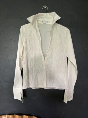 Anne Fontaine White Embroidered Button-Front Blouse